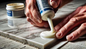 - A detailed image showing the process of marble grouting. A craftsman applies a high-quality, transparent resin-based grout to fill the small cracks an.webp